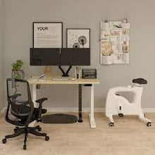 Load image into Gallery viewer, Best All in one Combo - Electrical Standing Desk, Under Desk Bike, Best Ergo Chair, Dual Monitor Mount, Cable Management, and Anti Fatigue Mat.