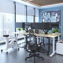 Load image into Gallery viewer, Deluxe Office Combo: Standing Desk EN1, Ergo Chair, Under Desk Bike, Cable Management, Dual Monitor Mount, and Anti Fatigue Mat. All you need to create an efficient and organized design.