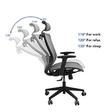 FlexiSpot OC3B Ergonomic Executive Office Chair Swivel Height Adjustable Seat Headrest Armrest on Caster Wheels Black Mesh Seat (Advanced)  90° -135° tilt adjustment,find the most comfortable position of yours.