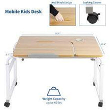 Load image into Gallery viewer, VIVO Mobile Height Adjustable Desk for Kids and Adults | Interactive Workstation Spacious desk with rolling lockable caster to move around. Ease for kids&#39; little fingers. Cup holder, interactive top to release the inner creativity. Height and lenght adjustable to fit couches, chairs, beds.