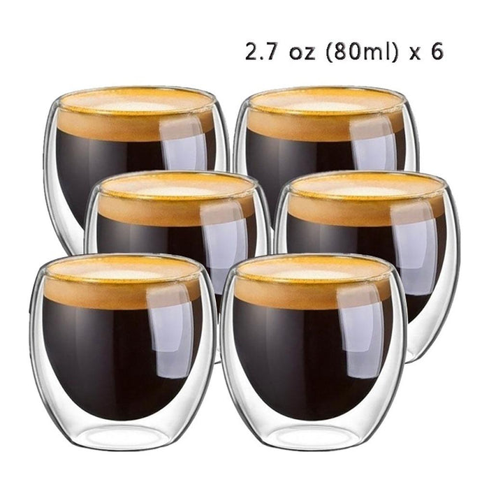 New 6Pcs 80ml 2.7oz Glass Double Walled Heat Insulated Tumbler Espresso Tea Cup coffee mug
