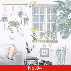 Nature Green Leaf Weed Wall Sticker for Bedroom Living room Décor 3D Tile Stickers Vinyl Wall Decals wallpaper Home Decoration