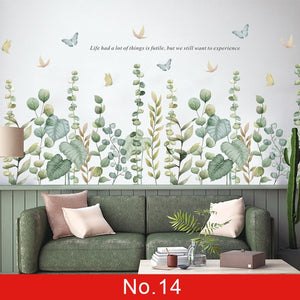 Nature Green Leaf Weed Wall Sticker for Bedroom Living room Décor 3D Tile Stickers Vinyl Wall Decals wallpaper Home Decoration