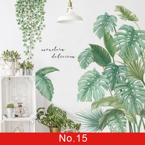 Nature Green Leaf Weed Wall Sticker for Bedroom Living room Décor 3D Tile Stickers Vinyl Wall Decals wallpaper Home Decoration