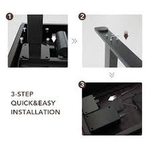 Load image into Gallery viewer, Classy Height Adjustable Standing desk 1-2-3 installation process. 1-Install the tabletop and the desk frame. 2. Install desk feet. 3. Connect power cords and done!